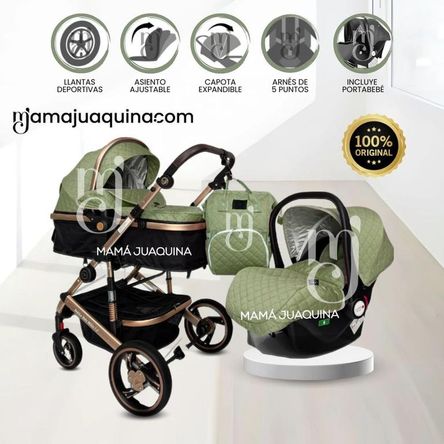 Coche Moisés de lujo 3 en 1 «L´MILANE» Green Coche Moisés de lujo 3 en 1 «L´MILANE» Green
