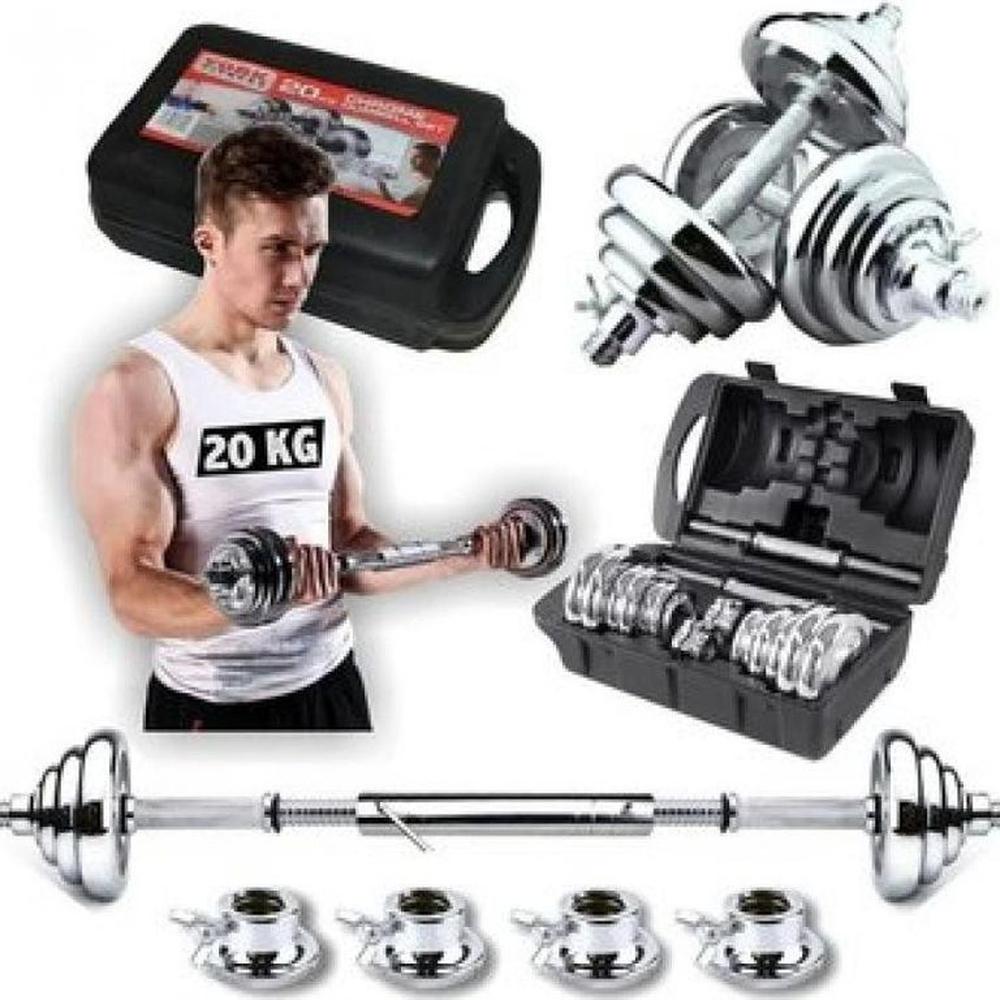 Set De Pesas De 20kg - Cromadas Barra De Acople