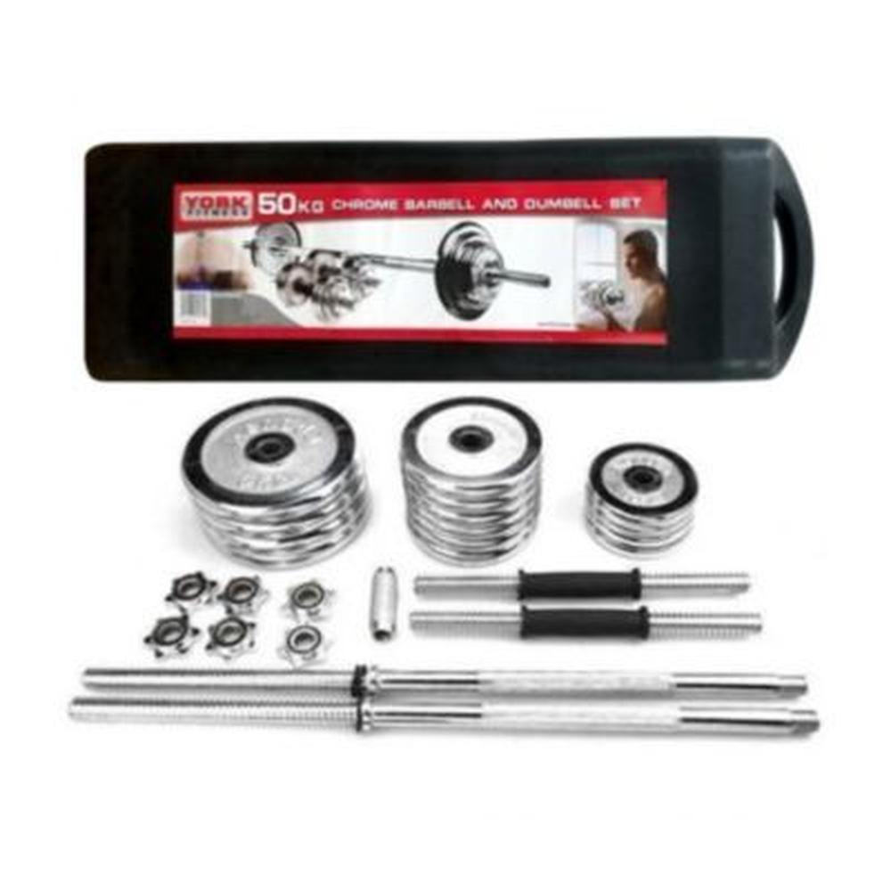 Set de pesas de 50kg - cromadas barra de 150