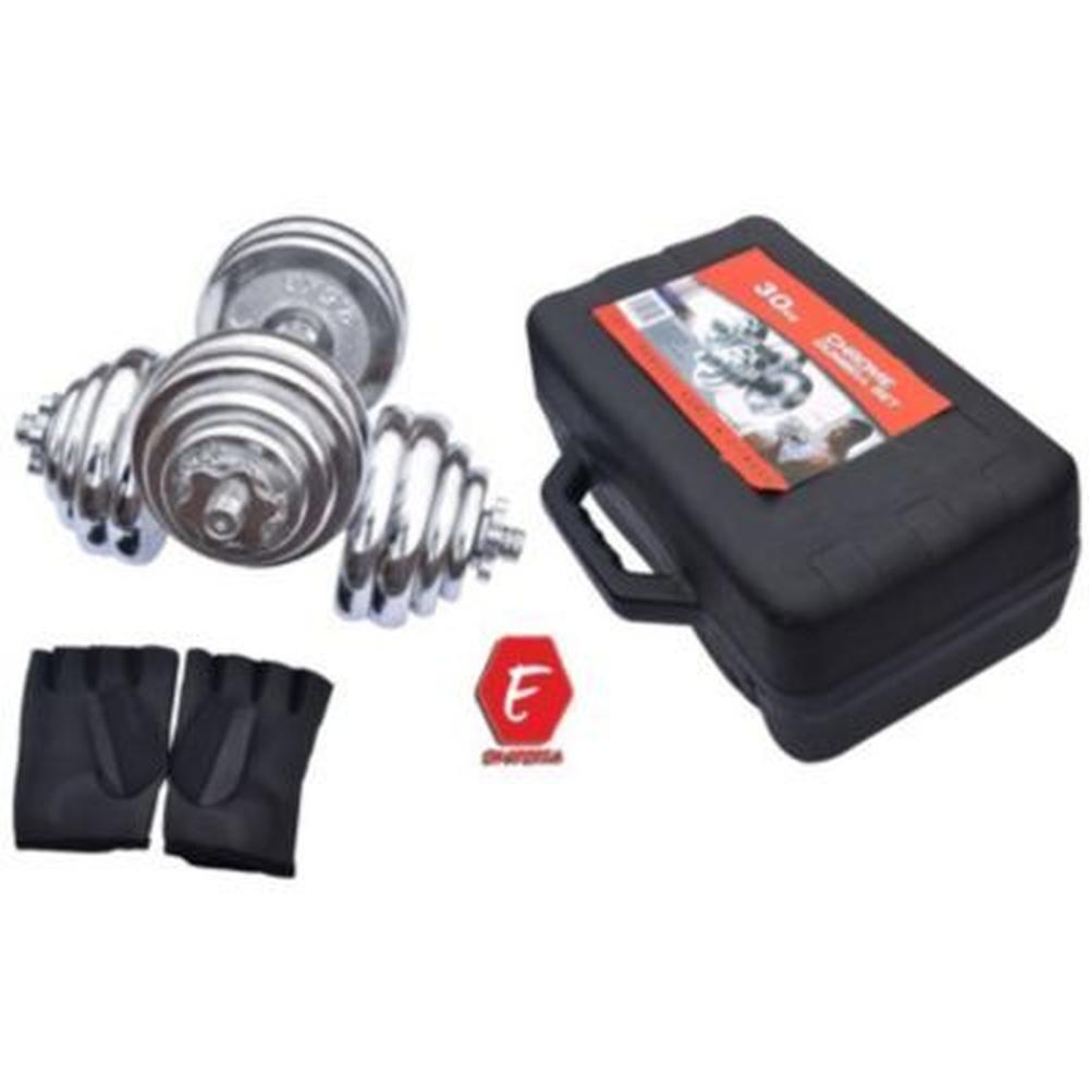 Set De 30 kg Pesas y Mancuernas Cromadas + Maletin