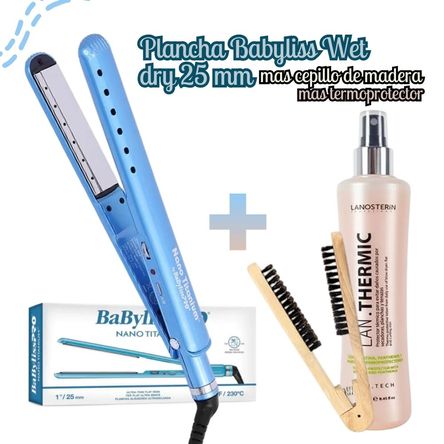 Plancha Babyliss Wet dry 25 m + Cepillo + Termo protector Plancha Babyliss Wet dry 25 m + Cepillo + Termo protector
