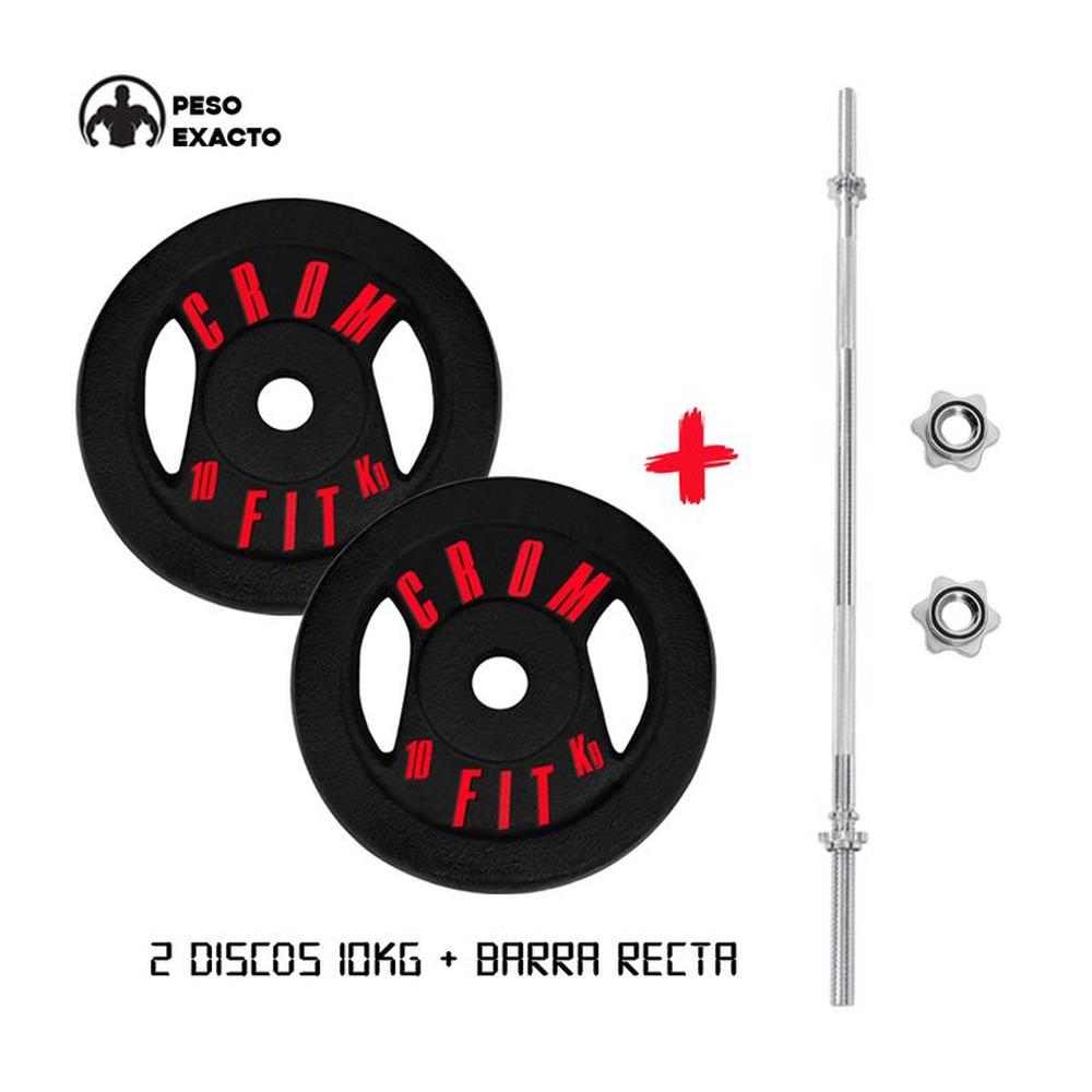 Pesas 2 Discos 10KG + Barra Recta 1.20M