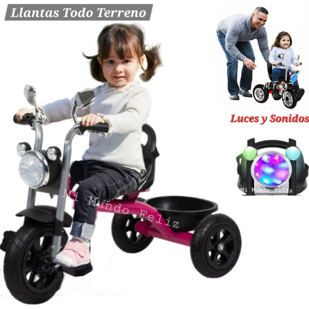 triciclo para Niños Musical Llanta Todo Terreno Rosa