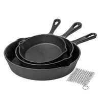 Set Sartenes de Hierro Fundido de 16 20 y 25 cm + Malla Limpiadora