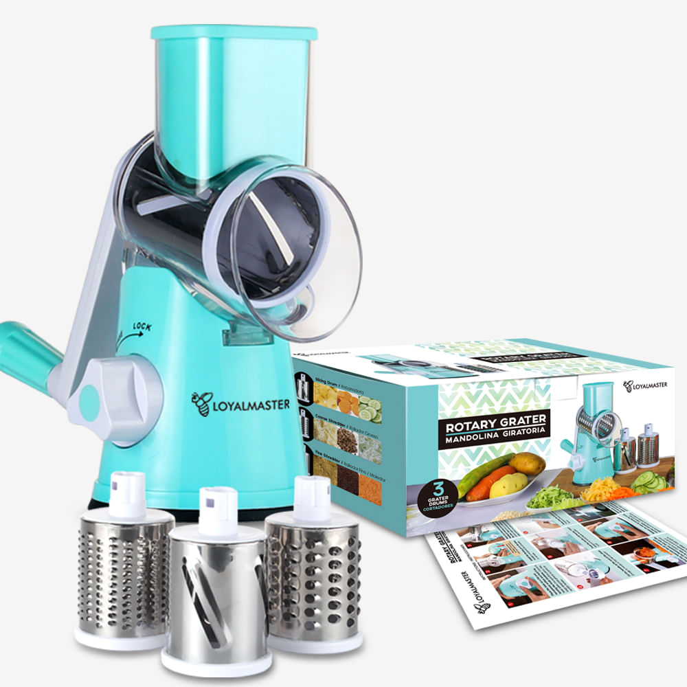 Rallador y Rebanador Giratorio Multifuncional para Alimentos Loyalmaster, Celeste