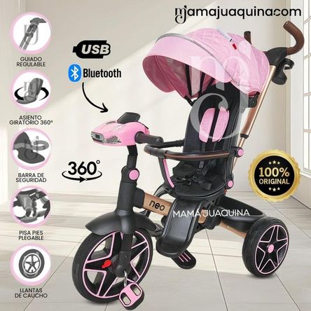 Triciclo Guiador Giratorio 3 en1 «NEO» con Bluetooth Pink Triciclo Guiador Giratorio 3 en1 «NEO» con Bluetooth Pink