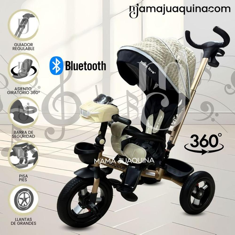 Triciclo Guiador Musical «JUAQUINA» con Bluetooth Beige