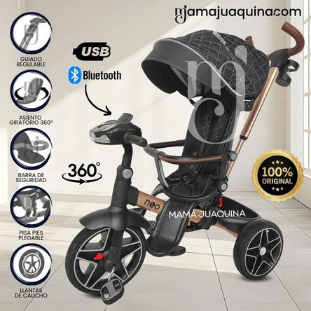 Triciclo Guiador Giratorio 3 en1 «NEO» con Bluetooth Black