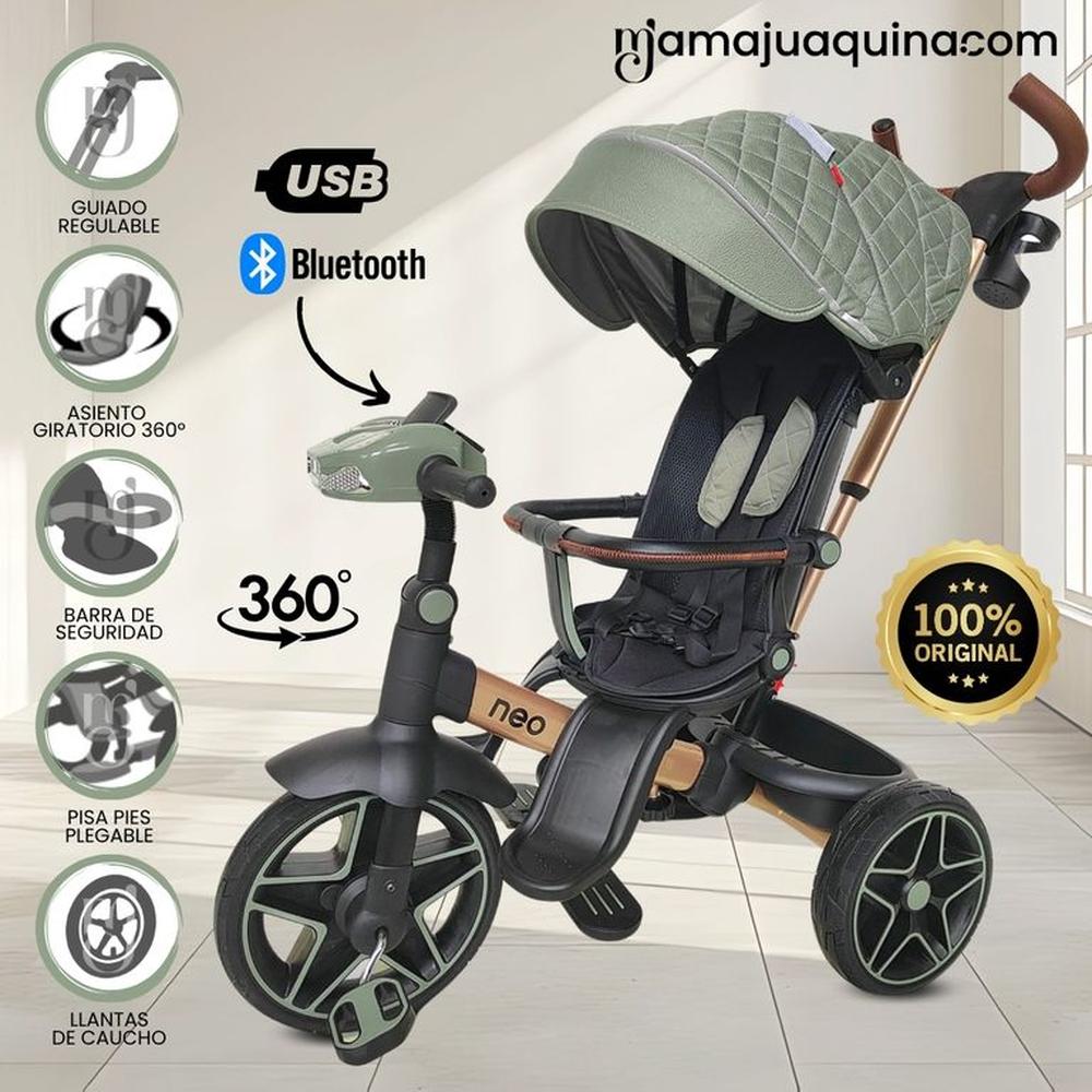 Triciclo Guiador Giratorio 3 en1 «NEO» con Bluetooth Green