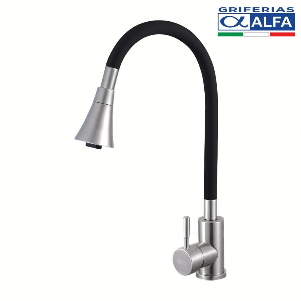 Llave para Cocina al Mueble Flexible Monocomando Mezcladora Negro ALF-2095