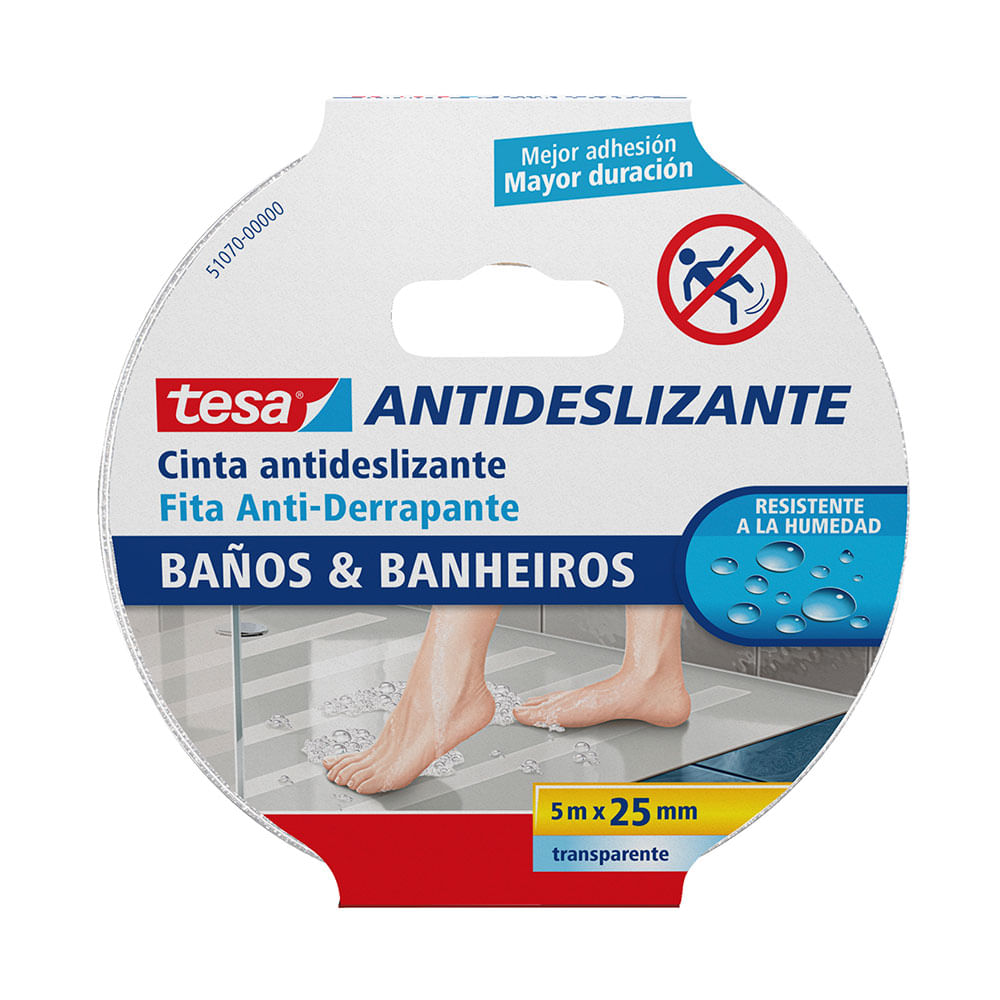 Cinta antideslizante baños 5m x 25mm Tesa