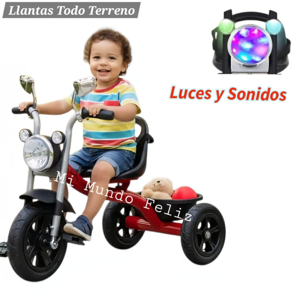 Triciclo para Niños Musical Llanta Todo Terreno Rojo