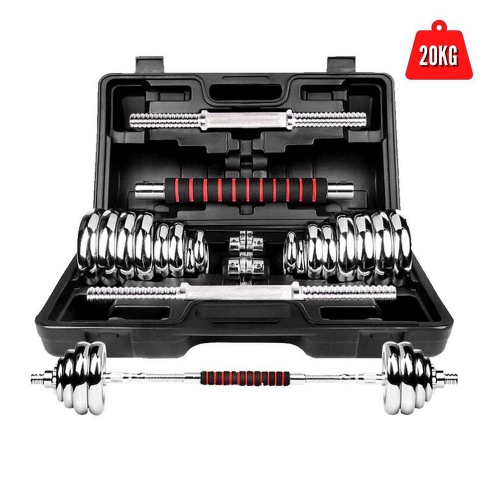 Pesas 20KG Cromadas Convertible +  Maleta y Barra