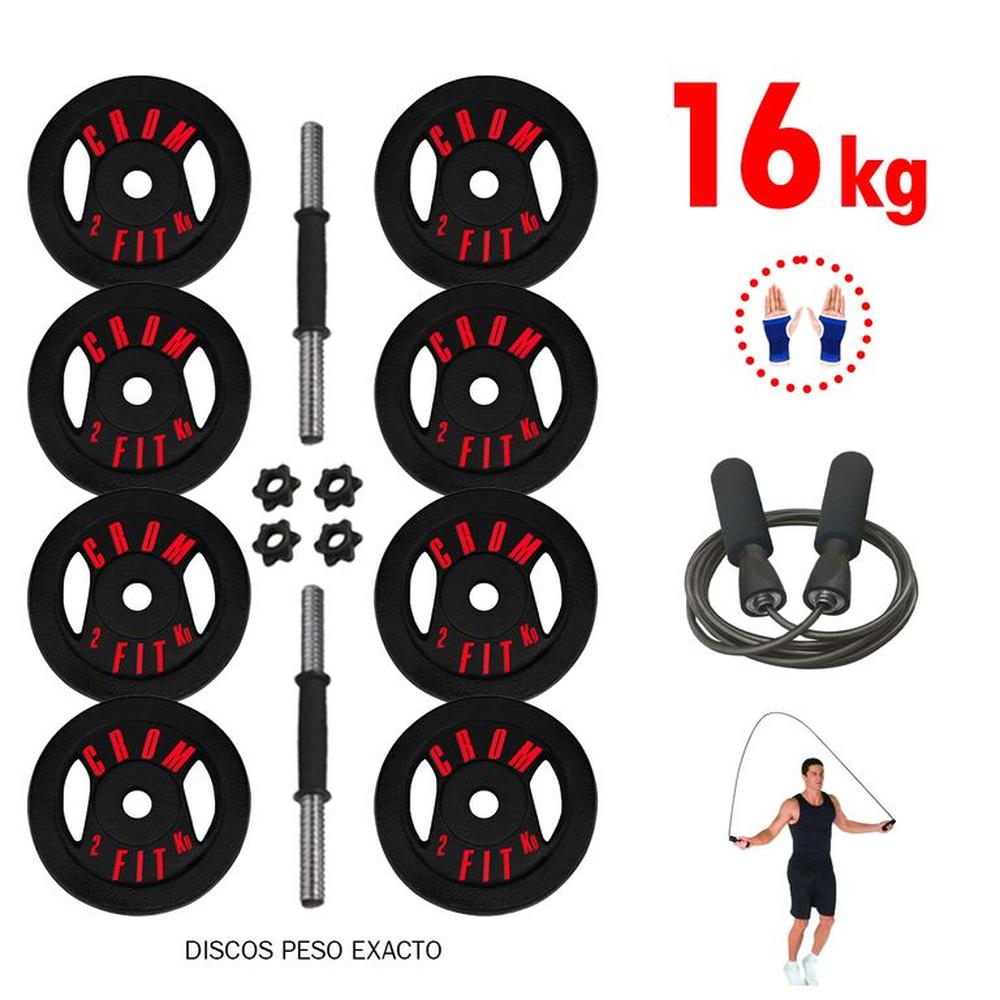Super Pesas16kg Mancuernas PVC + Soga para Saltar+Guantes