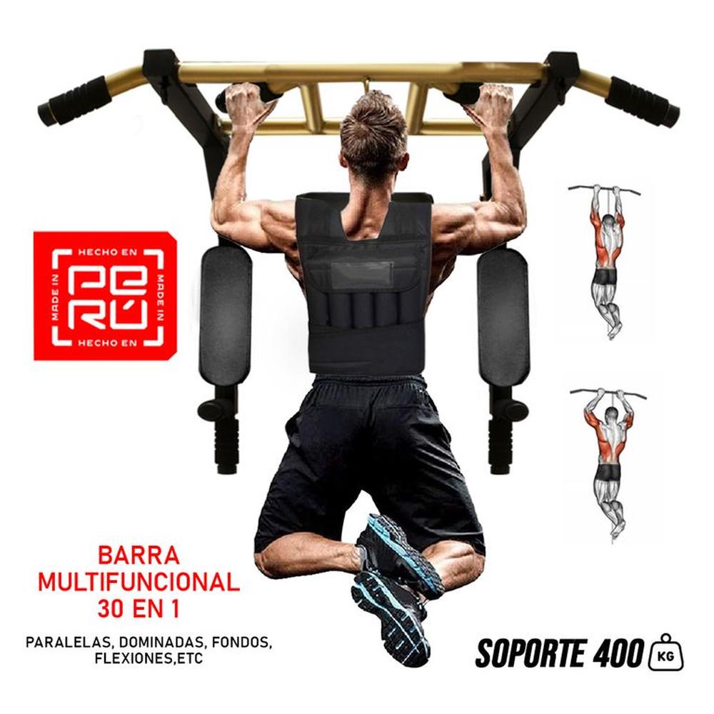 Barra Fondos Calistenia 30 en 1 + Chaleco 20 KG + Guantes