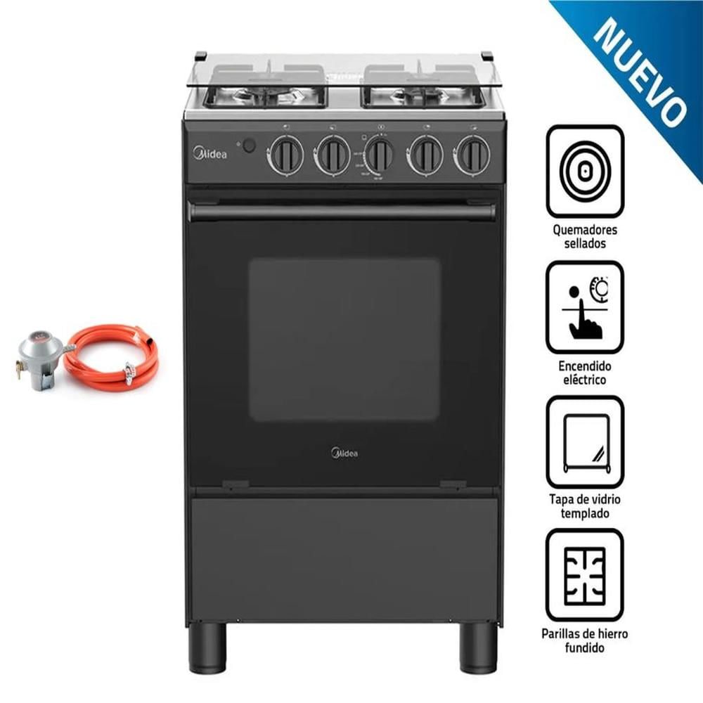 Cocina a Gas MIDEA 4 Quemadores MGS24FS2LFABBC-PE NEGRO MAS  Válvula para Gas