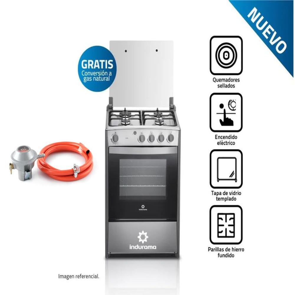 COCINA INDURAMA  4 QUEMADORES CORUÑA + Válvula para Gas