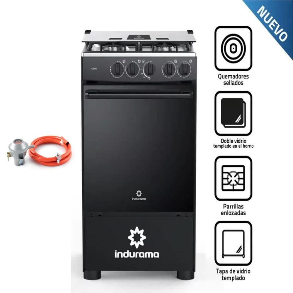 COCINA A GAS GLP INDURAMA 4 HORNILLAS GOYA NEGRO MAS Válvula para Gas
