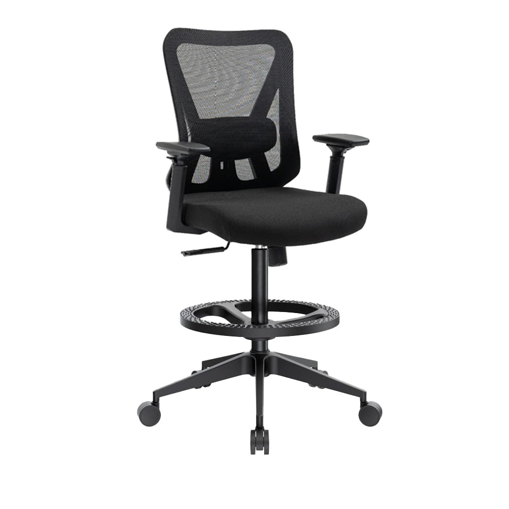 Silla Cajero Ergonómica Con Apoyabrazos Dolfin Negro Base Nylon Aro Nylon Ofideas