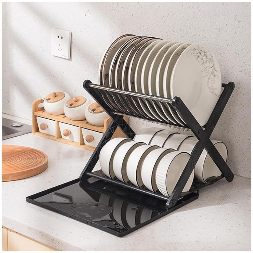 Escurridor de Platos Vajilla 2 Niveles con Bandeja de Goteo 28x30x30cm Negro