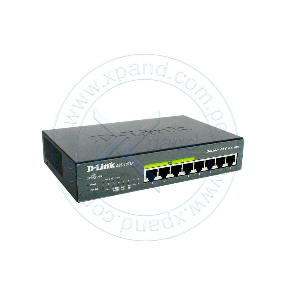 Switch D-Link DGS-1100-08P de 8 puertos RJ-45 GbE con PoE y Auto MDI/MDIX para redes eficientes