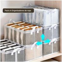 Pack x4 Cajas Organizadoras de Ropa Multiusos Plegable Transparente