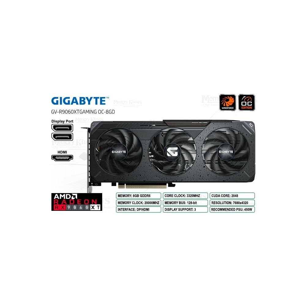 Radeon RX 9060 XT 8GB 128 bit - Tarjeta Gráfica Gigabyte Gaming OC para Juegos y Rendimiento Elite