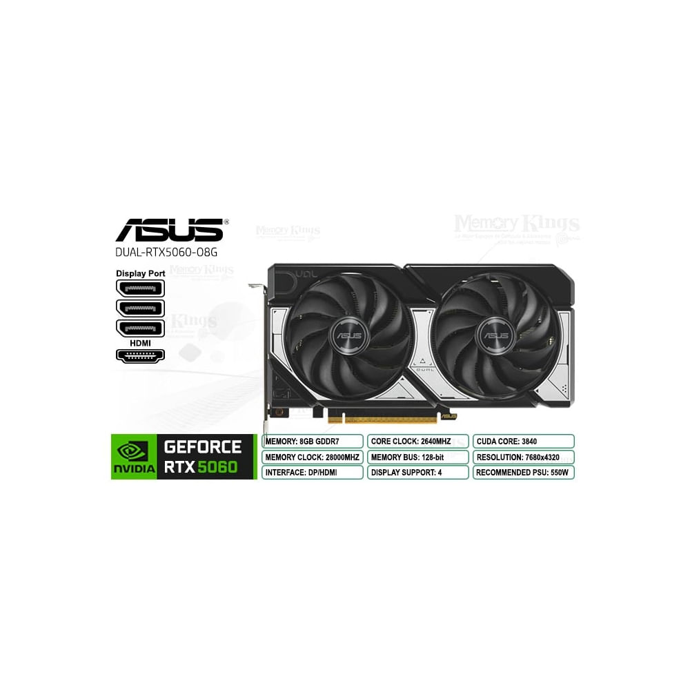 Tarjeta gráfica ASUS GeForce RTX 5060 8GB OC, 128 bit, alto rendimiento para gamers