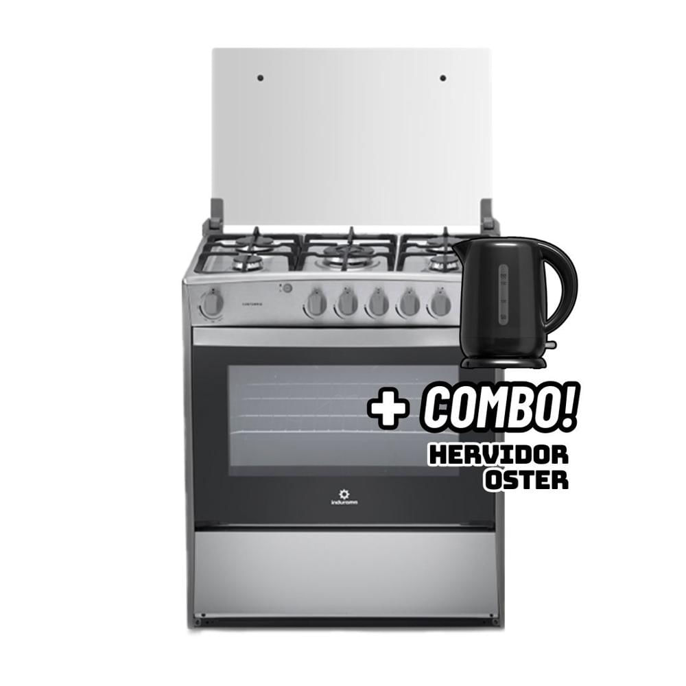 COCINA DE PIE INDURAMA A GAS 5 HORNILLAS CROMA - CANTABRIA + HERVIDOR OSTER NEGRO