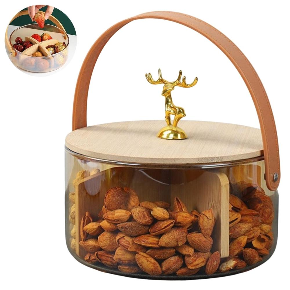 Centro de Mesa Decorativo con 4 Divisiones, Asa y Tapa de Bambú  390011