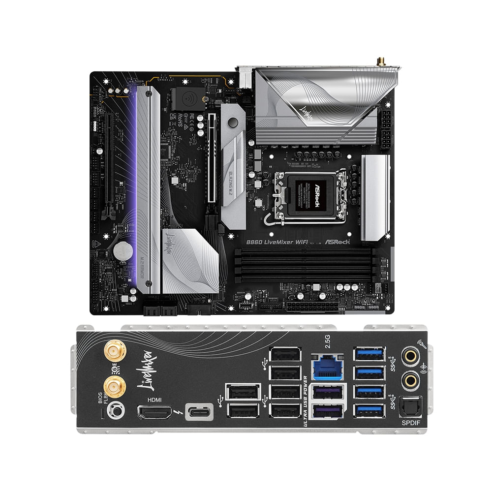 Motherboard ASRock B860 LiveMixer WiFi ATX Intel LGA 1851 con HDMI y conectividad avanzada