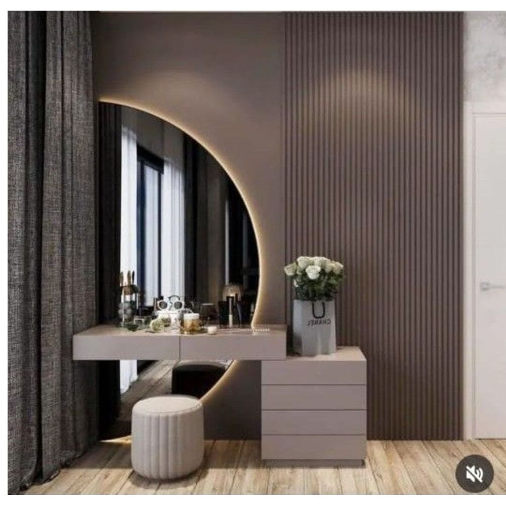 Tocador Flotante Capri con Espejo Retroiluminado más Revestimiento de Pared Taupe TU MESITA