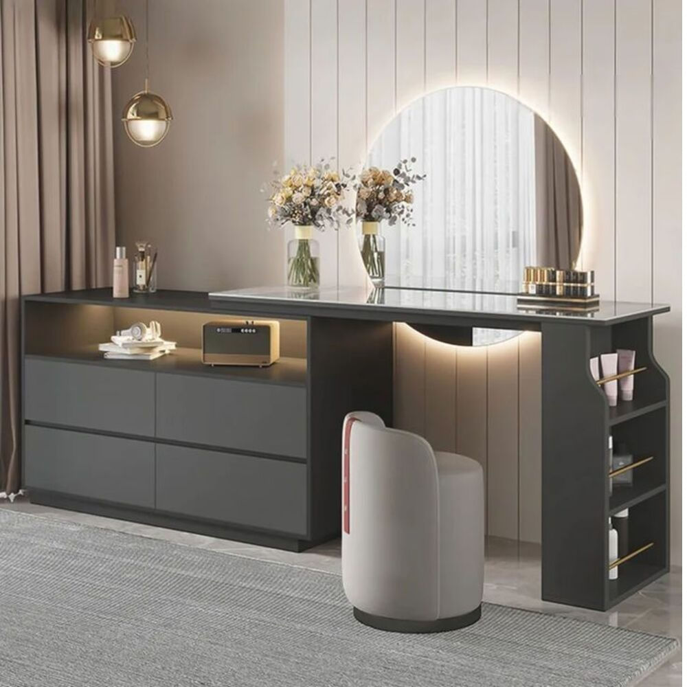 Tocador más Cómoda Moderno Adella 4 Cajones Negro/Plomo TU MESITA