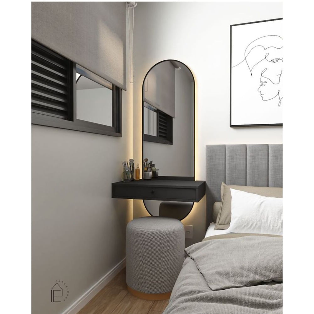 Tocador Flotante con Espejo Retroiluminado más Banqueta Zaina Color Negro TU MESITA