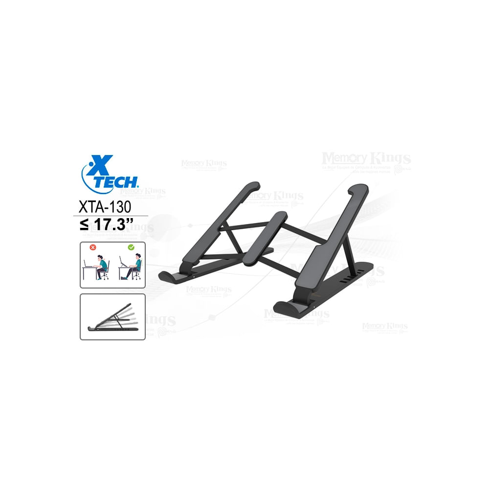 Soporte plegable para laptop de 17.3"" Xtech XTA-130, ajustable y portátil para comodidad y ergonomí