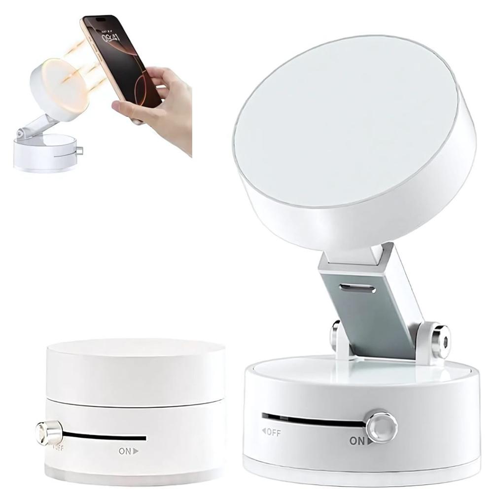 Soporte Magnético para Celular Holder Imantado Plegable Auto Casa Succión al Vacío Blanco