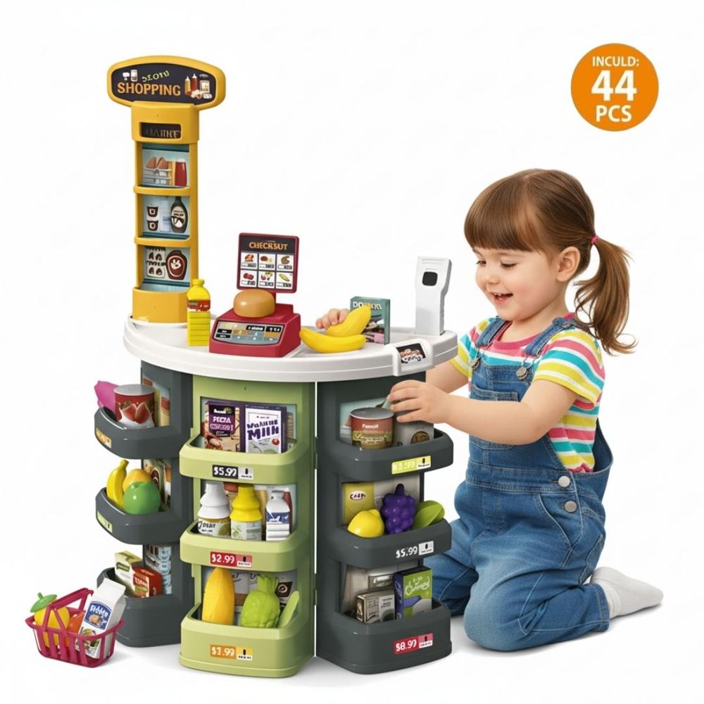Set Juego Super Mercado 44pcs Juguete para Niñas y Niños Con Escáner