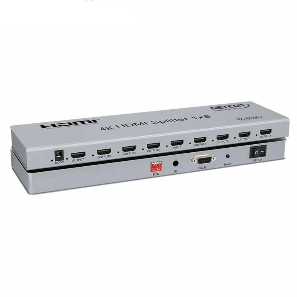 Splitter HDMI 1x8 Metalico 2.0 4K 60Hz 8 pantallas HDCP 2.3 RS232