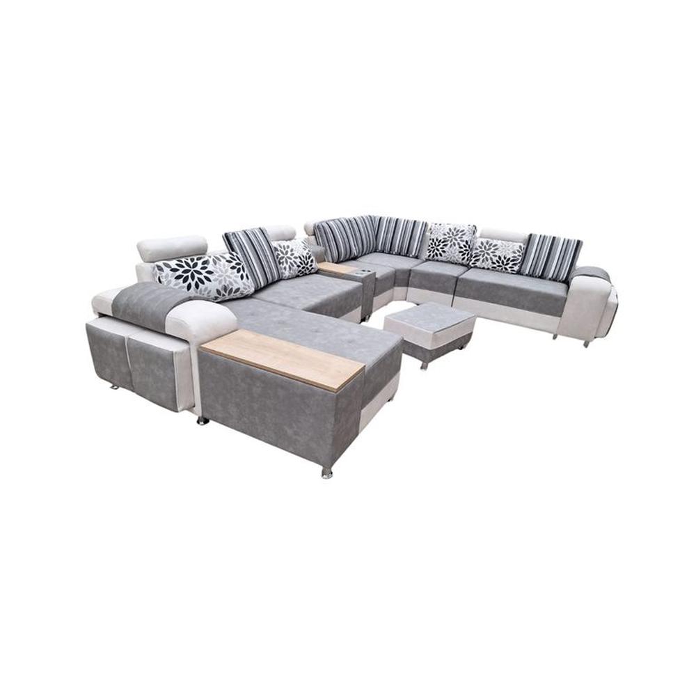 Seccional Europeo 12 piezas + 4 cojines - Ivory con Plomo