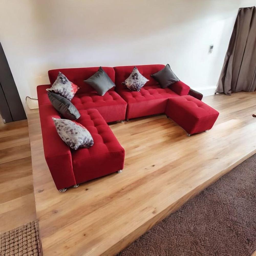 Seccional Paradisse ROJO 4 Piezas + Banqueta + 6 cojines -
