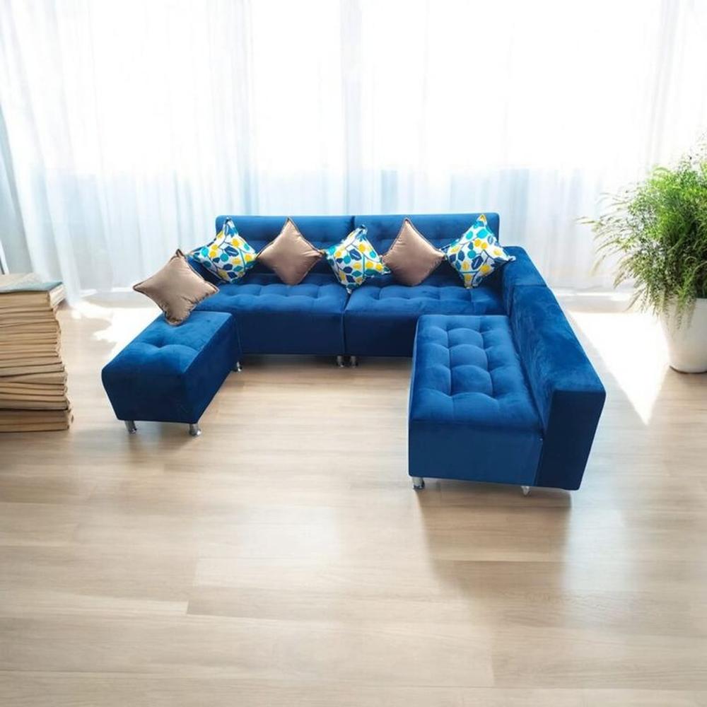 Seccional Paradisse cobalto 3 Piezas + Banqueta + 6 cojines -
