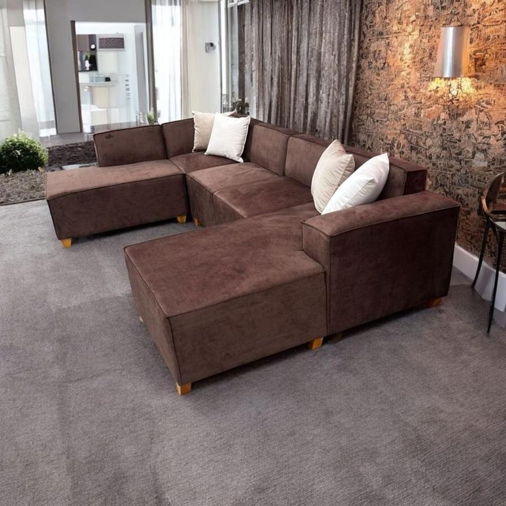 SECCIONAL PANORAMICO LUJO 5 PIEZAS COLOR MARRON