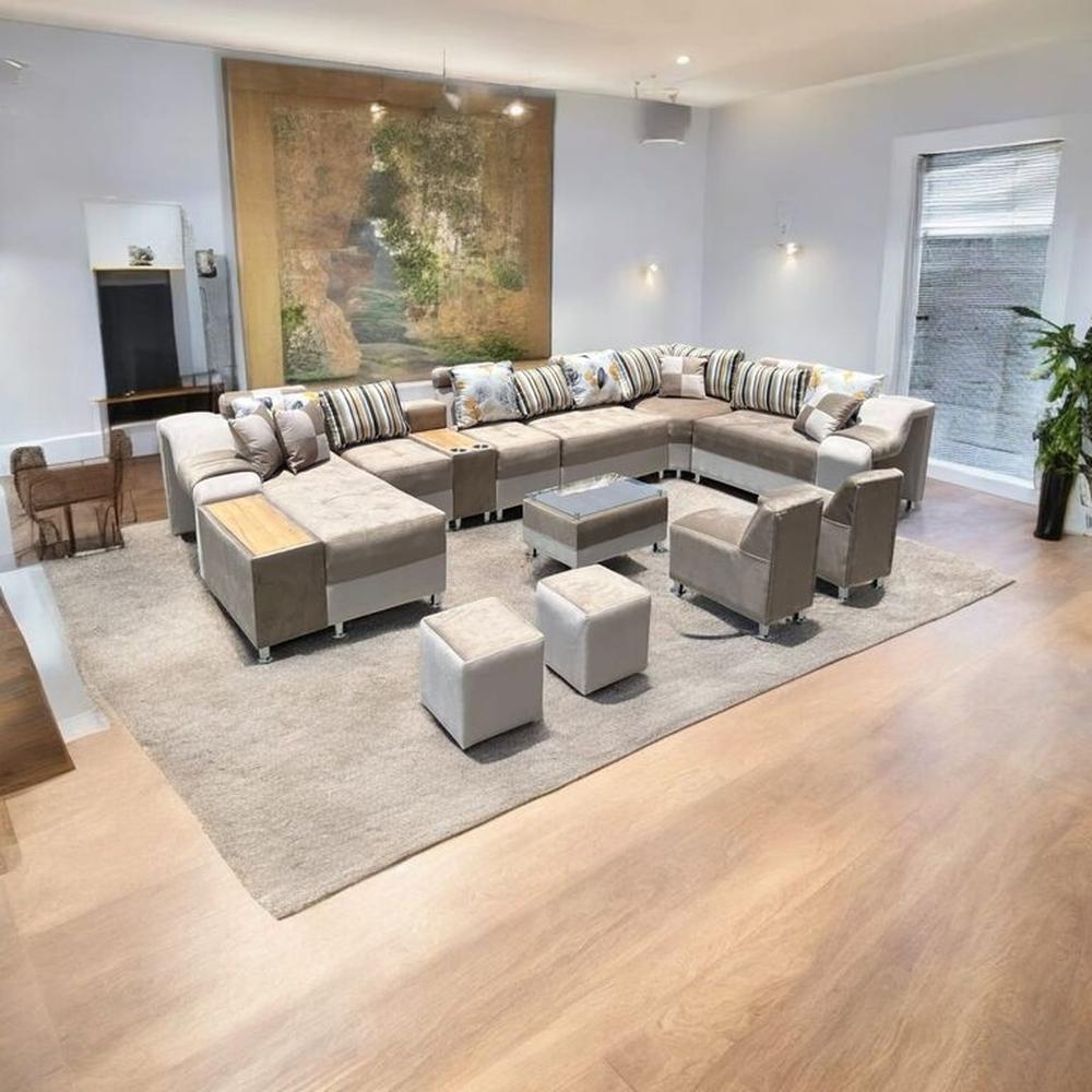 Seccional Europeo 12 piezas + 4 cojines - color camello/beige