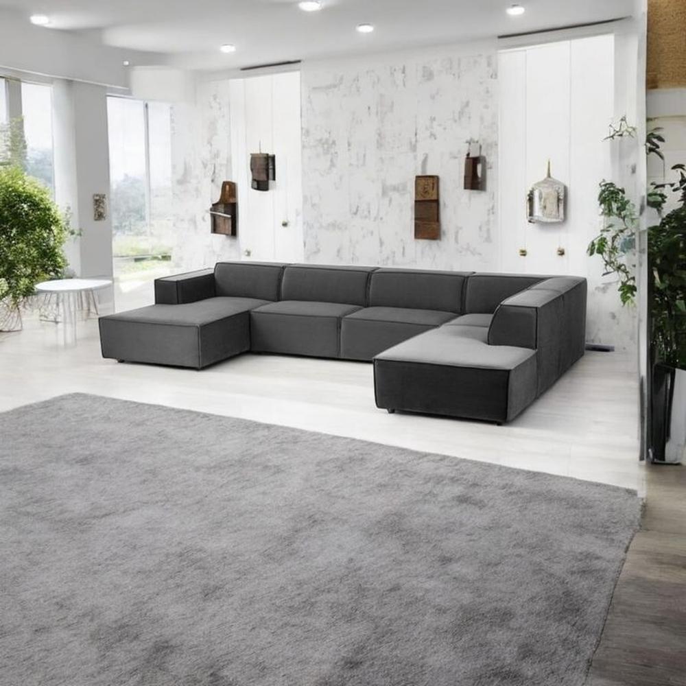 SECCIONAL PANORAMICO LUJO 5 PIEZAS COLOR PLOMO