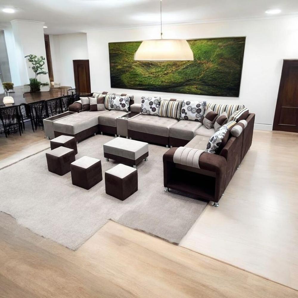 Seccional Europeo 12 piezas + 4 cojines - color BEIG CON CHOCOLATE