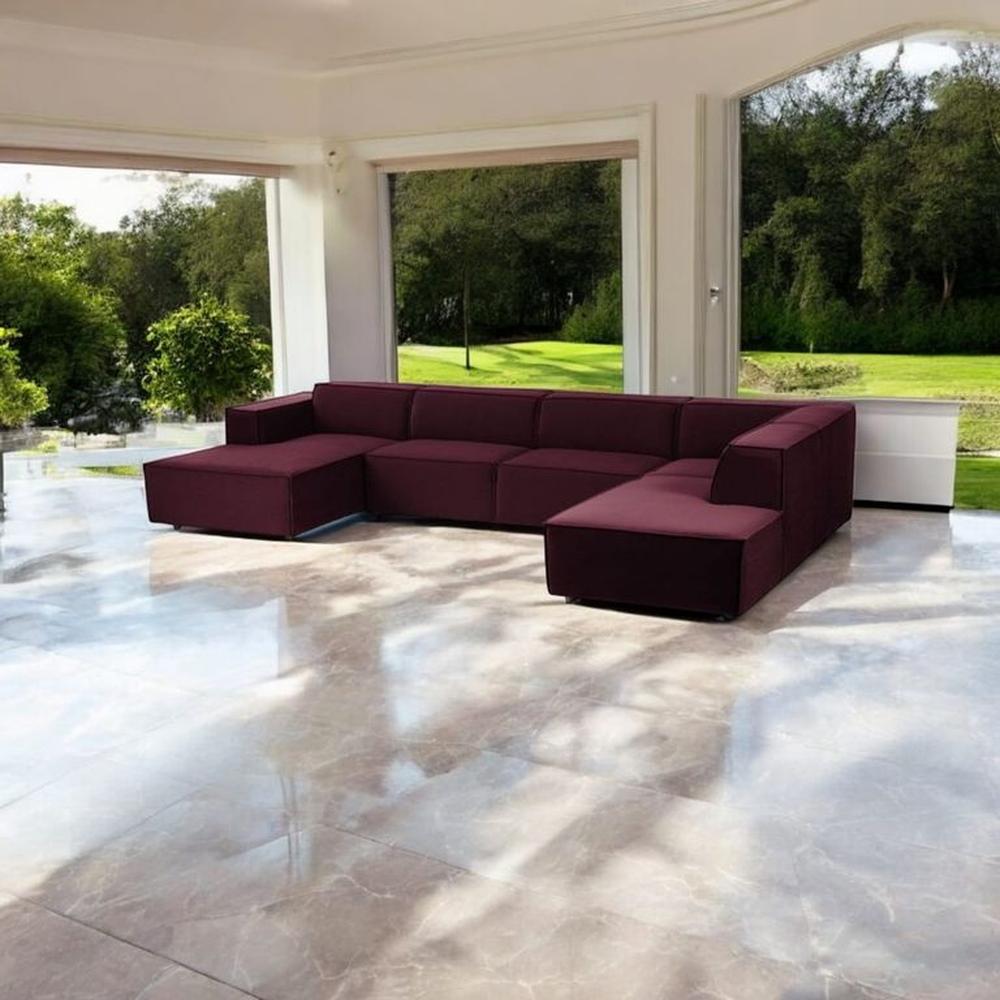SECCIONAL PANORAMICO LUJO 5 PIEZAS COLOR VINO
