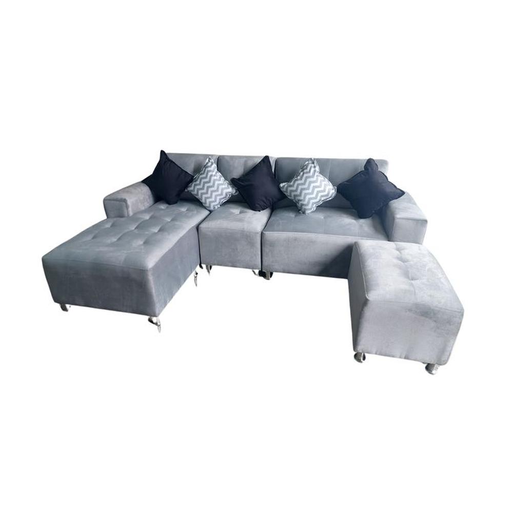 Seccional L cama - 3 Piezas  - Banqueta + 5 cojines - Plata