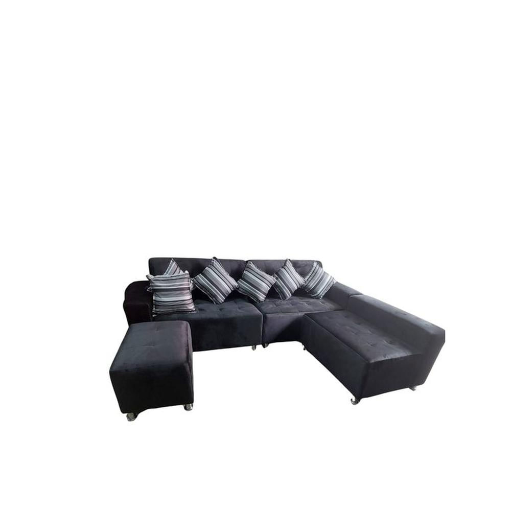 Seccional Paradisse 4 Piezas + Banqueta + 6 cojines  - Negro