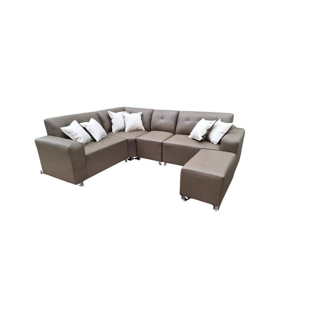 Seccional Leyva 4 piezas + Banqueta + 6 Cojines - Café