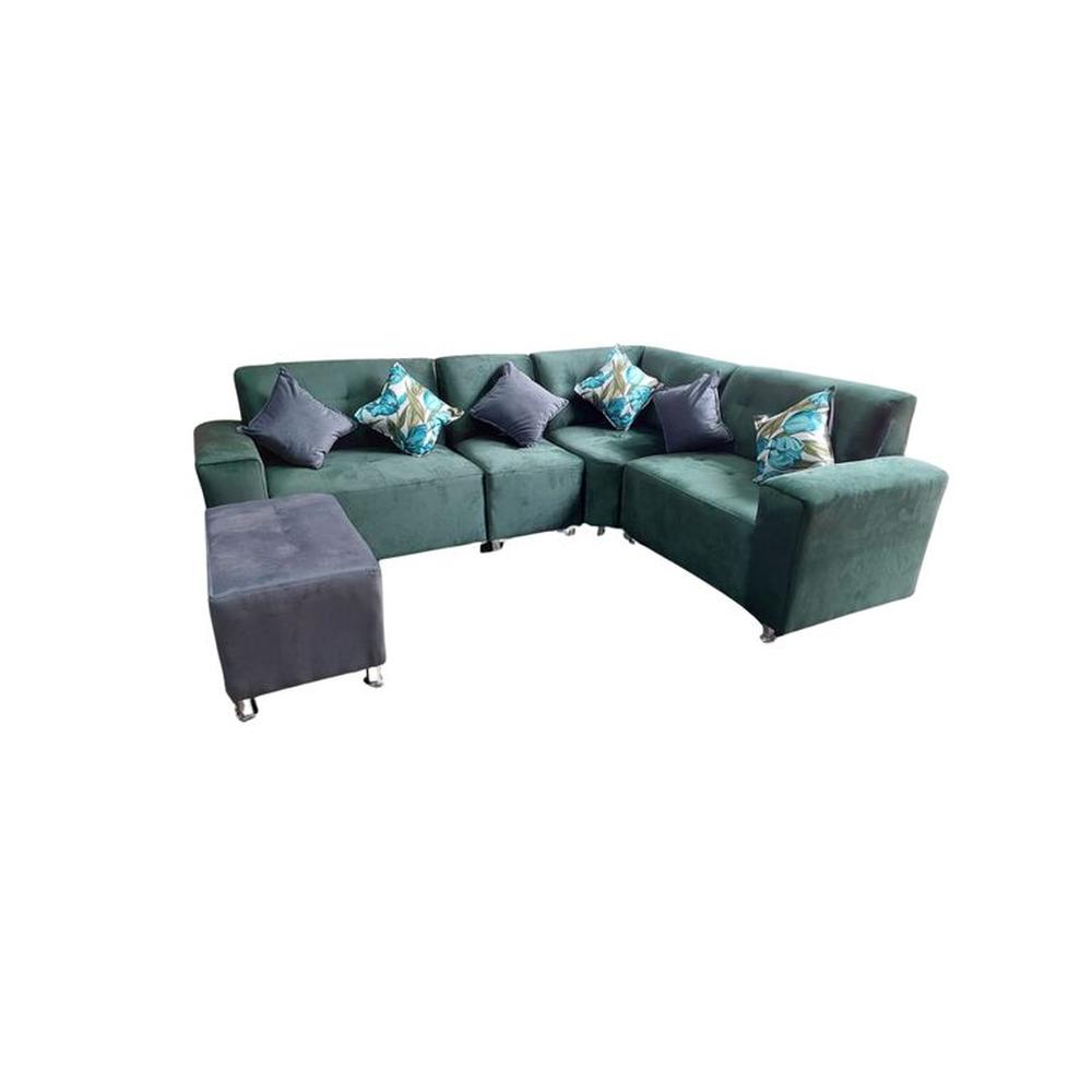 Seccional Leyva 4 piezas + Banqueta + 6 Cojines - Verde